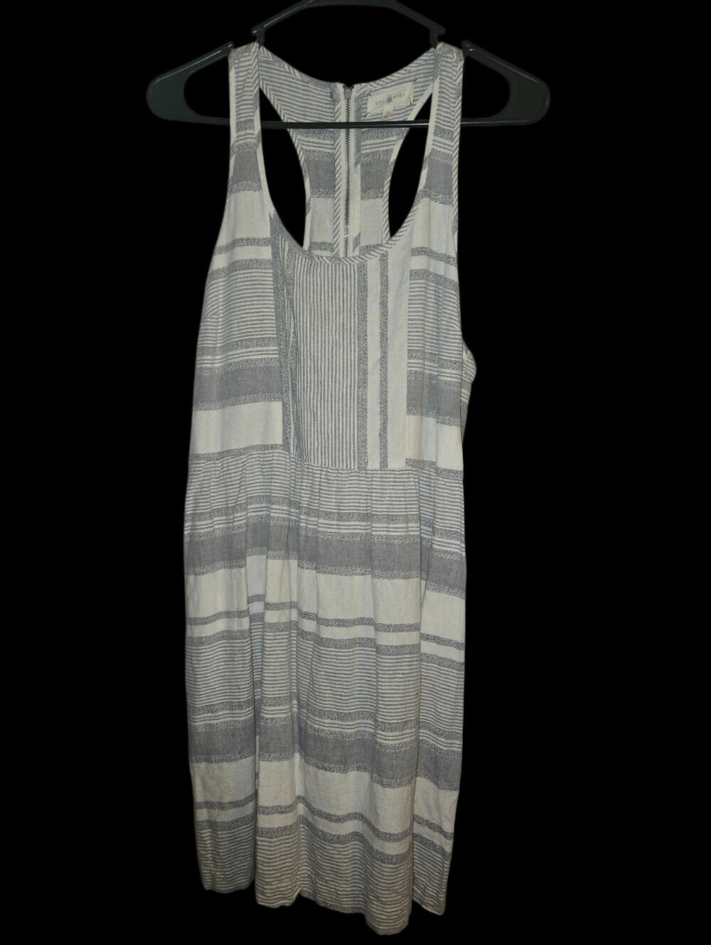 Lou & Grey Sleeveless Linen Blend Striped Summer Dress, Pockets, Size 12‎